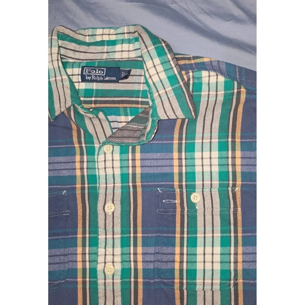 Polo Ralph Lauren Blue/Green Button Up Flannel Shirt Plaid Workshirt Sz XL